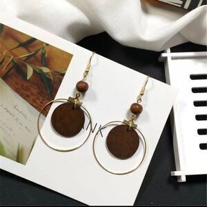 Hoop Earrings Round Wood Golden